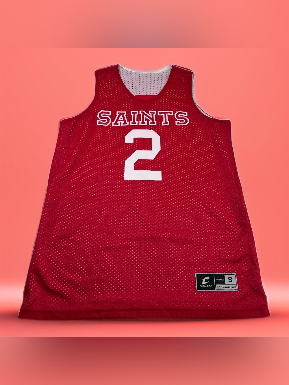 Saints Women's Red Mesh Jersey Tank with Number 2